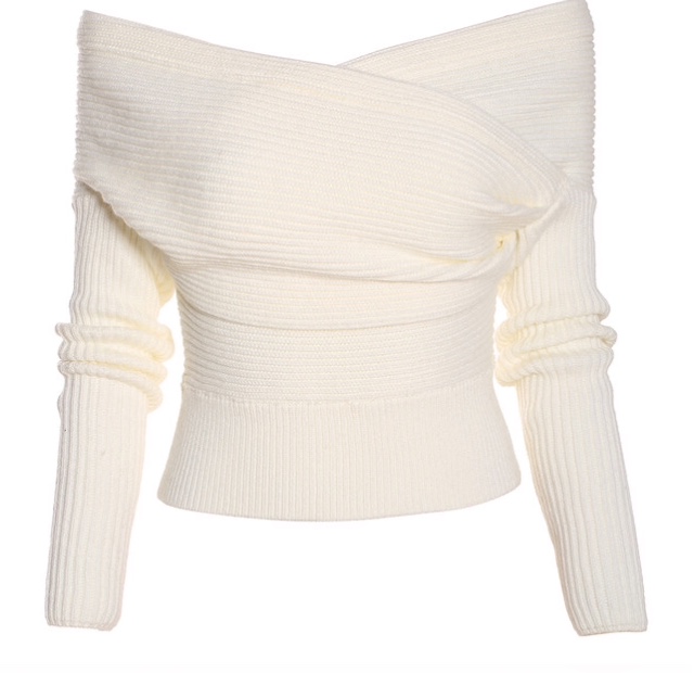 Boat Neck Wrap Front White Sweater $26