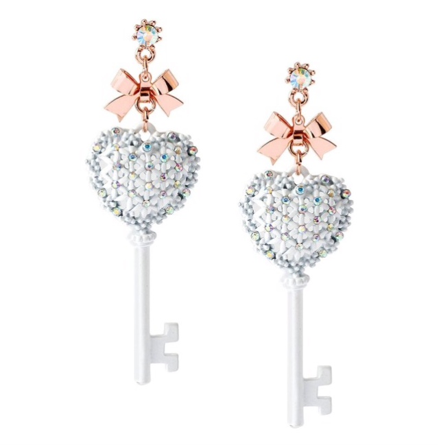 Women's Betsey Johnson Heart Key Drop Earrings White $40