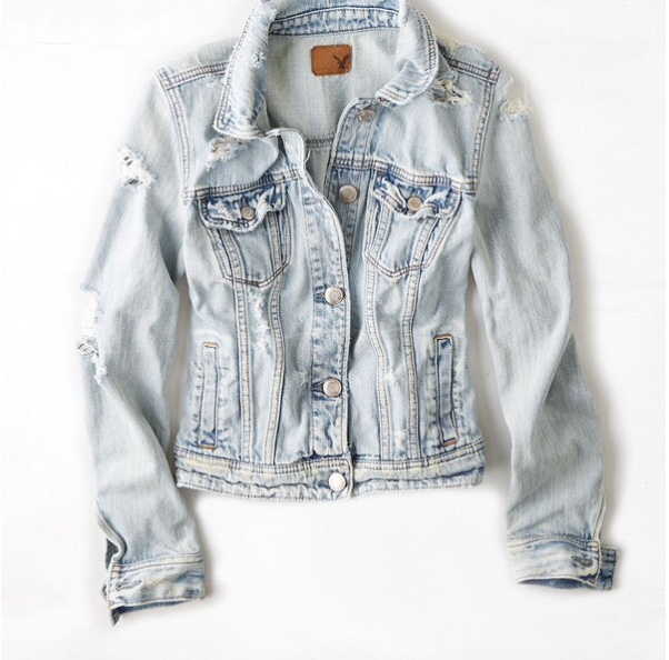 American Eagle Light Destroyed Denim Jacket $50 