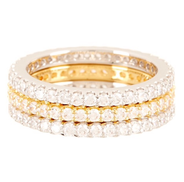 Two-Tone Pave CZ Eternity Band Set $42.97