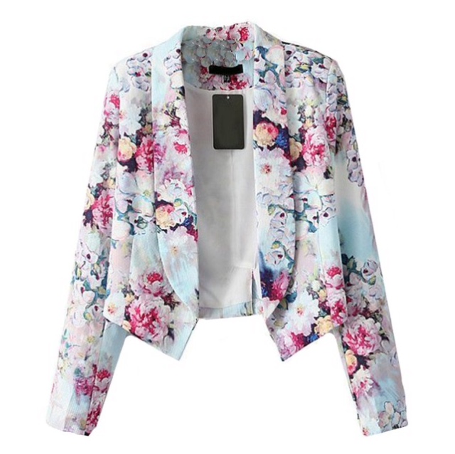 Sheinside® Women's Red Long Sleeve Floral Crop Fitted Blazer $22.98